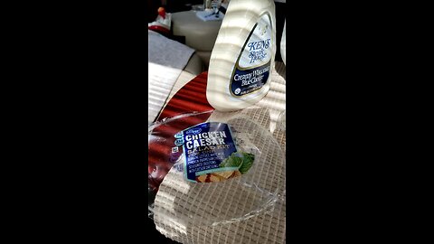 Eating Kroger Chicken Caesar Salad Kit For One, Dbn, MI, 5/5/25