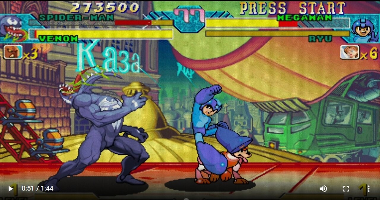 Spiderman + Venom vs Ryu + Megaman