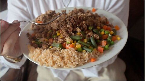 LUKE COOKS! (Ground Turkey w/Rice & Vegtables on New Cuisianart Utensils)