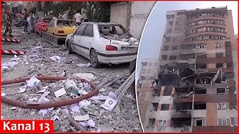 Footage of destroyed residential buildings and vehicles during the Israeli attack on Tehran