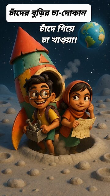 চাঁদের বুড়ির চা-দোকান | মজার বাংলা কার্টুন | চাঁদে গিয়ে চা খাওয়া!