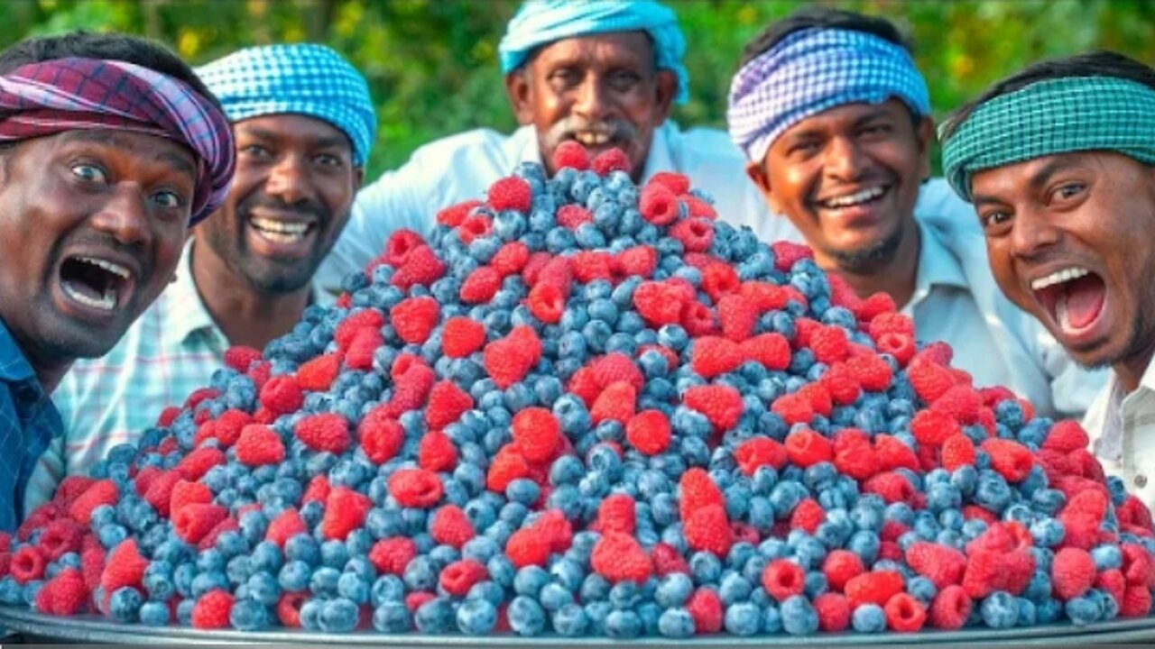 BLUEBERRY & RASPBERRY | Delicious Fruit Rava Kesari Recipe Cooking in American Village