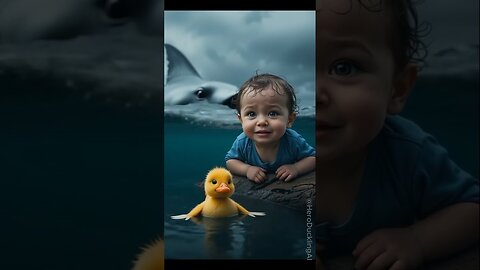 duck saves 👶 the baby from shark
