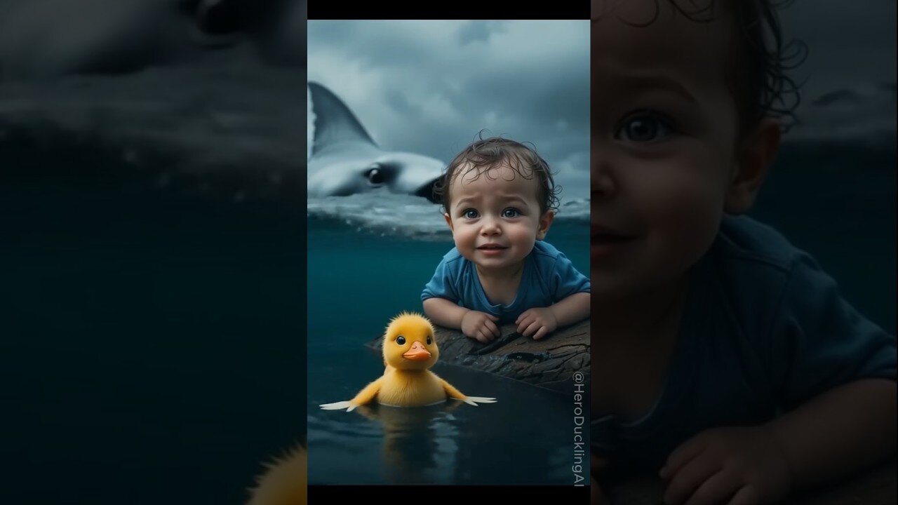 duck saves 👶 the baby from shark