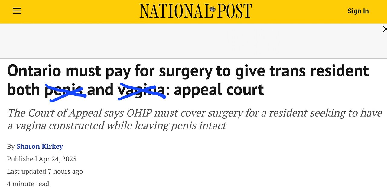 Ontario Must Pay For Surgery To Give T***s Resident Both P***s and V****a: Appeal Court