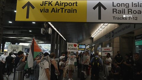 "JFK Bombs" protest outside JFK air Tran, disrupting service speed