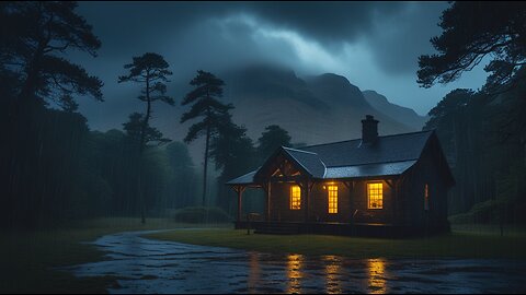 Say Good Bye to Insomnia. Sleep & Relax with Rain and Thunderstorm ⛈️ Sounds in a Cozy Warm Cabin 🛖