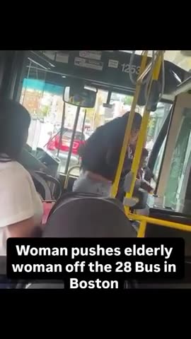 A crazed Boston commuter shoves an elderly woman off a bus