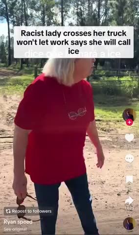 Based woman blocks road with her truck and calls ICE on dozens of dump truck drivers
