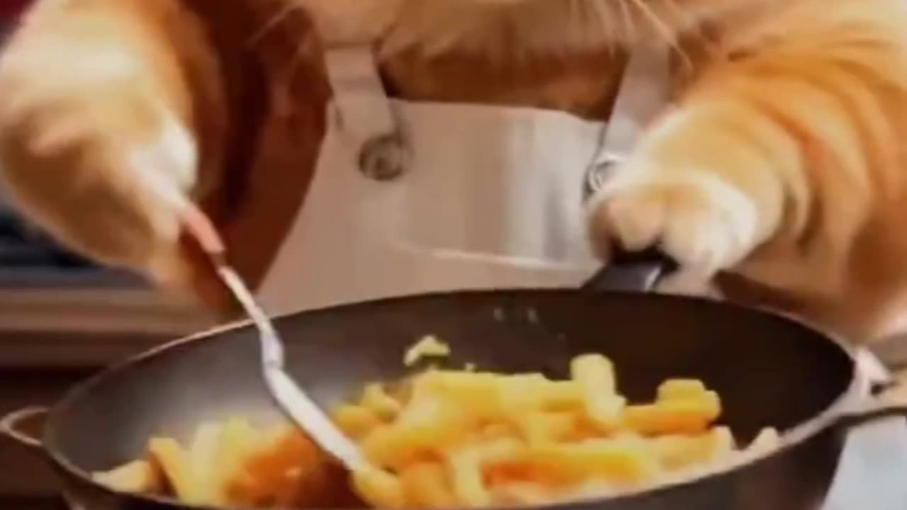 Cat Cooking Chicken