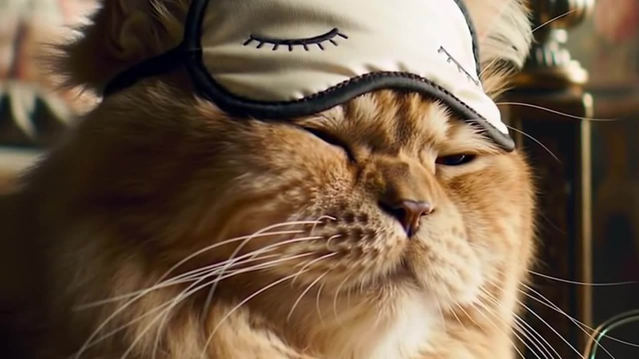 Cute sleepy cat wearing a sleeping mask 😺💤
