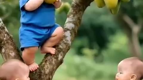 Three little brothers are plucking mangoes from the tree and eating them #itsailevel