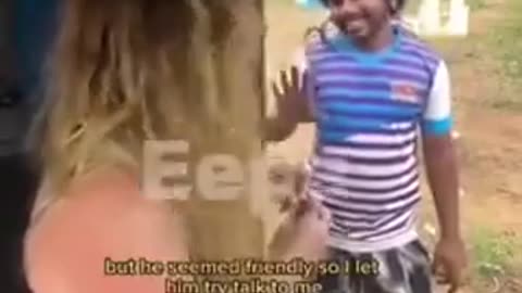 Street shitter pulls out his dick (blured) to a White woman in India on a public road