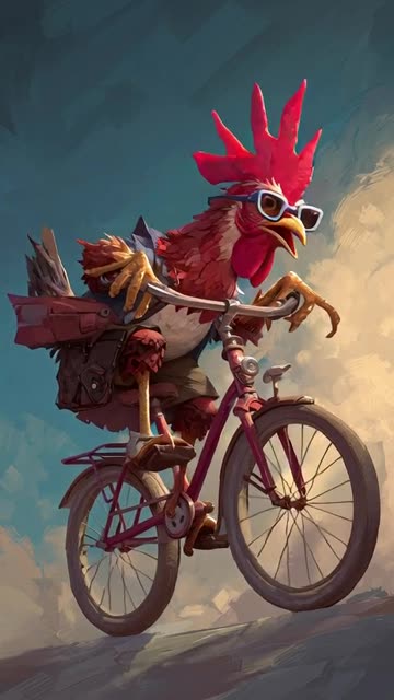 a chicken riding a bike