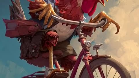 a chicken riding a bike