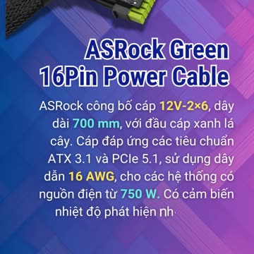 ⚡ASRock Green 16Pin Power Cable – Cáp Nguồn Siêu Gọn Cho PC Build! 🔌