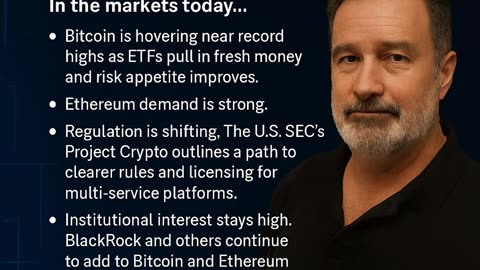 Bitcoin is holding near record highs as ETFs drive inflows and market confidence grows.