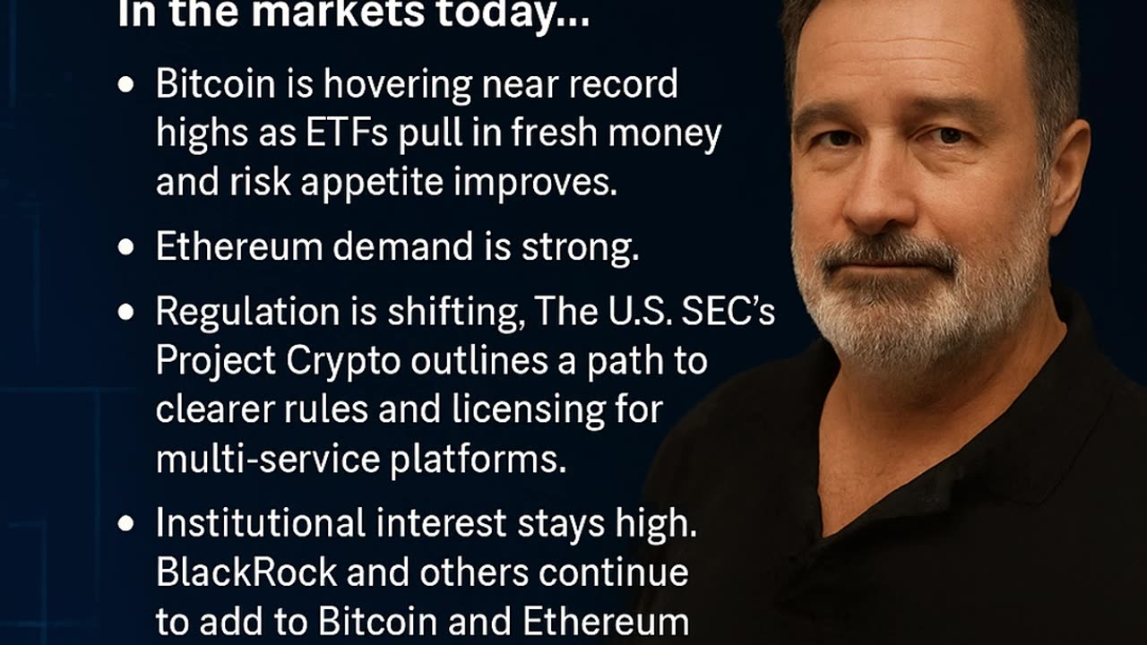 Bitcoin is holding near record highs as ETFs drive inflows and market confidence grows.