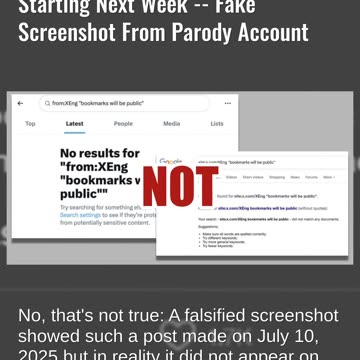 Fact Check: X Engineering Did NOT Post Bookmarks Will Be Public Starting Next Week --Parody Account