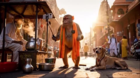 Monkey tour in banaras with his friends Dogesh in india full enjoyment.