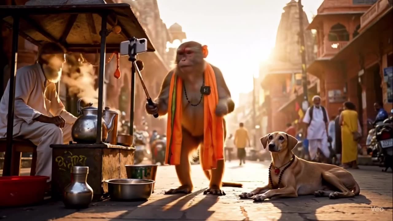 Monkey tour in banaras with his friends Dogesh in india full enjoyment.
