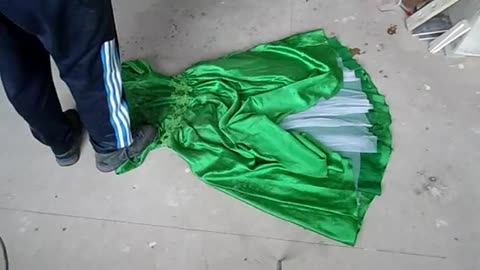 Green Dress Gets Trampled - Male Content
