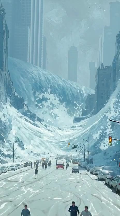 ai video -water tsunami tsunami taking out a city in