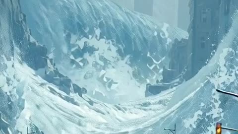 ai video -water tsunami tsunami taking out a city in