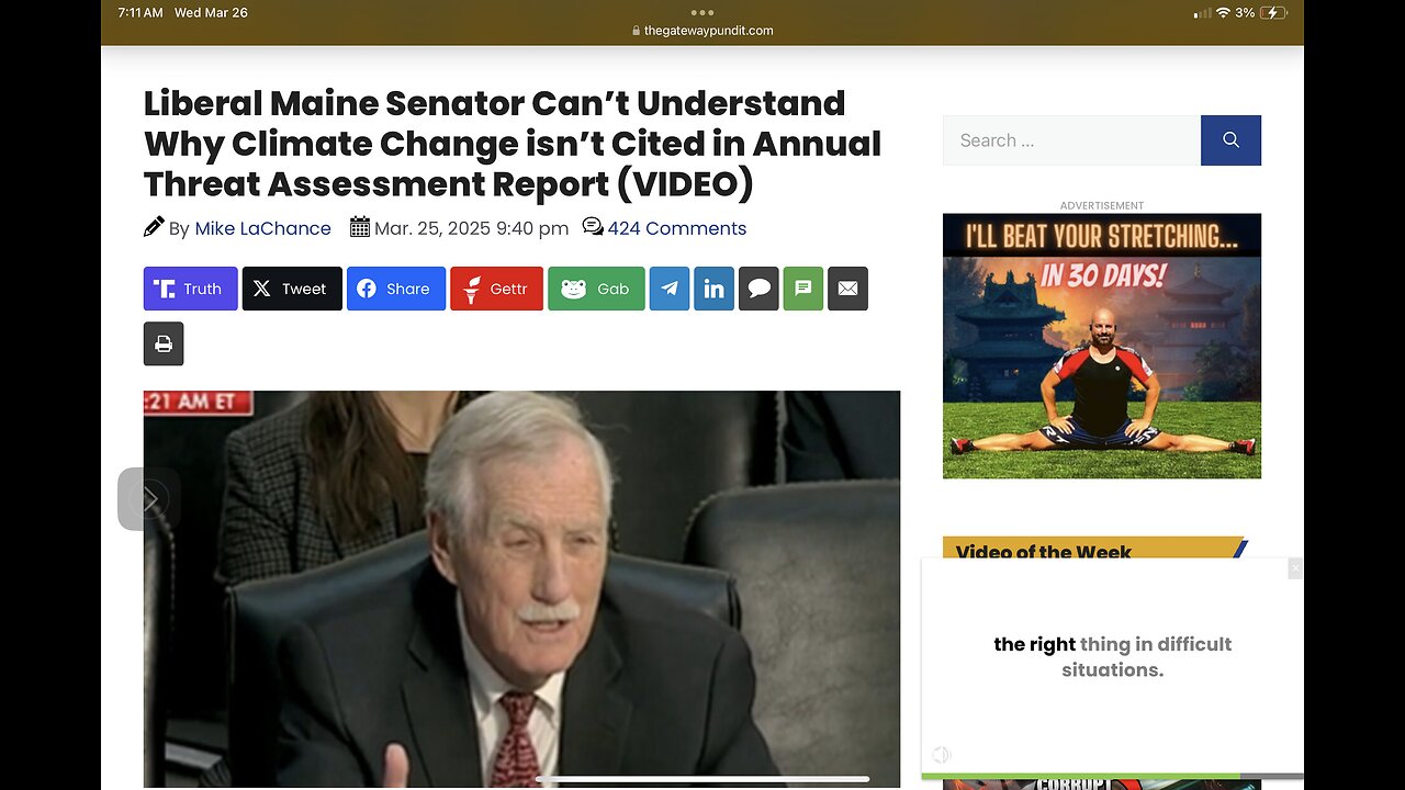 Liberal Maine Senator Can’t Understand Why Climate Change isn’t Cited in Threat Assessment Report