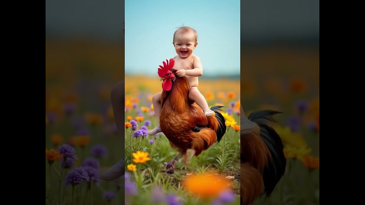 Cute baby with rooster 👦🐓