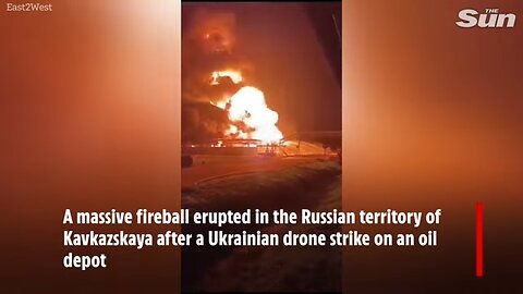 Huge Ukrainian drone strike turns Russian oil depot into raging inferno