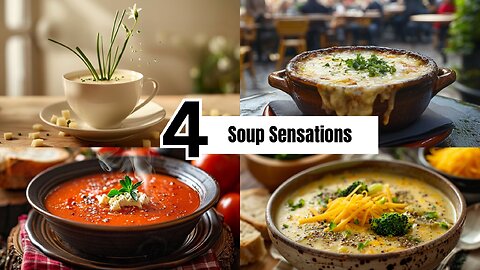 4 Soup Classics in One Video! French Onion. Broccoli Cheddar. Tarragon Tomato. Rustic Potato. Enjoy!