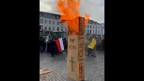 Lanzan papas al Parlamento Europeo y queman un 'ataúd' de la agricultura
