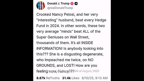 Trump Trolls Nancy Pelosi Over Her Insider Trading-Trouble On The Way For Nancy ?