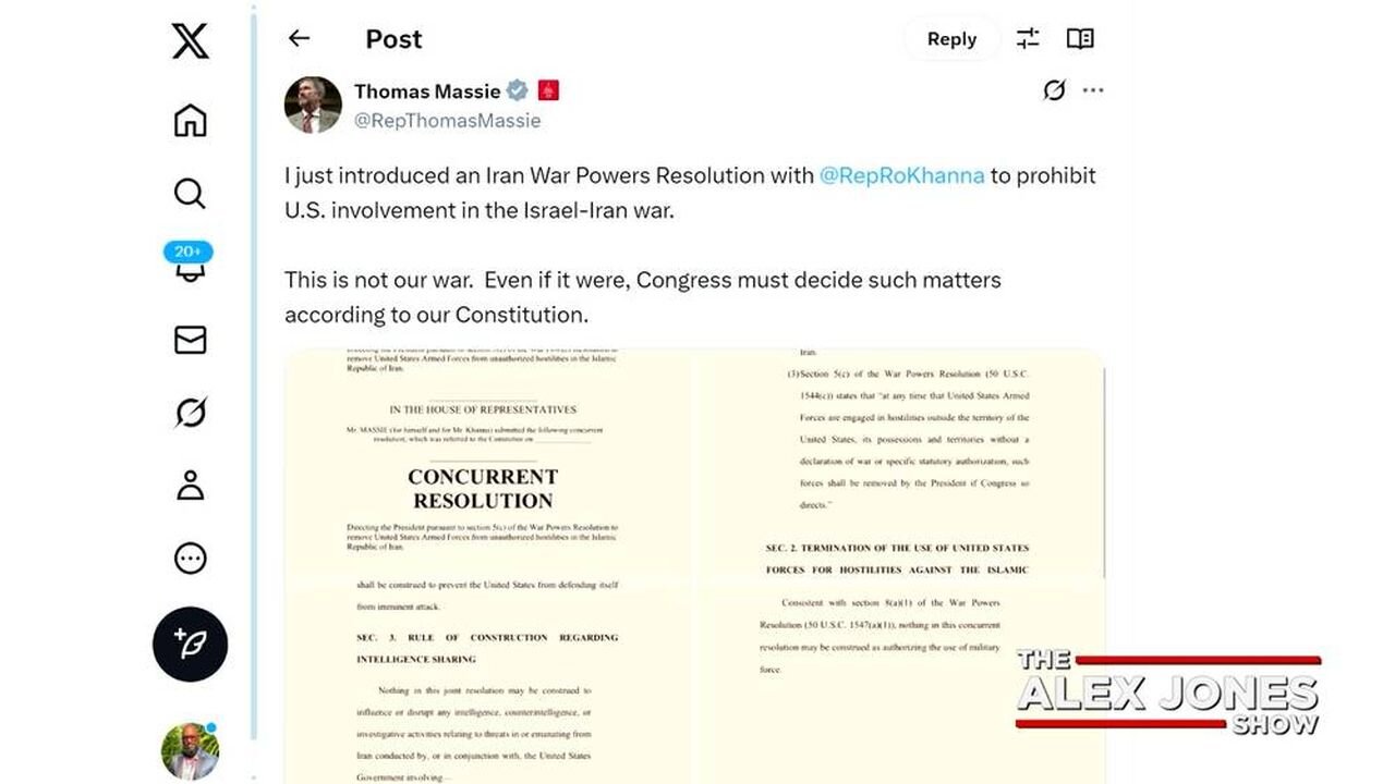 BREAKING: Congressman Thomas Massie Introduces 'Iran War Powers Resolution' Legislation