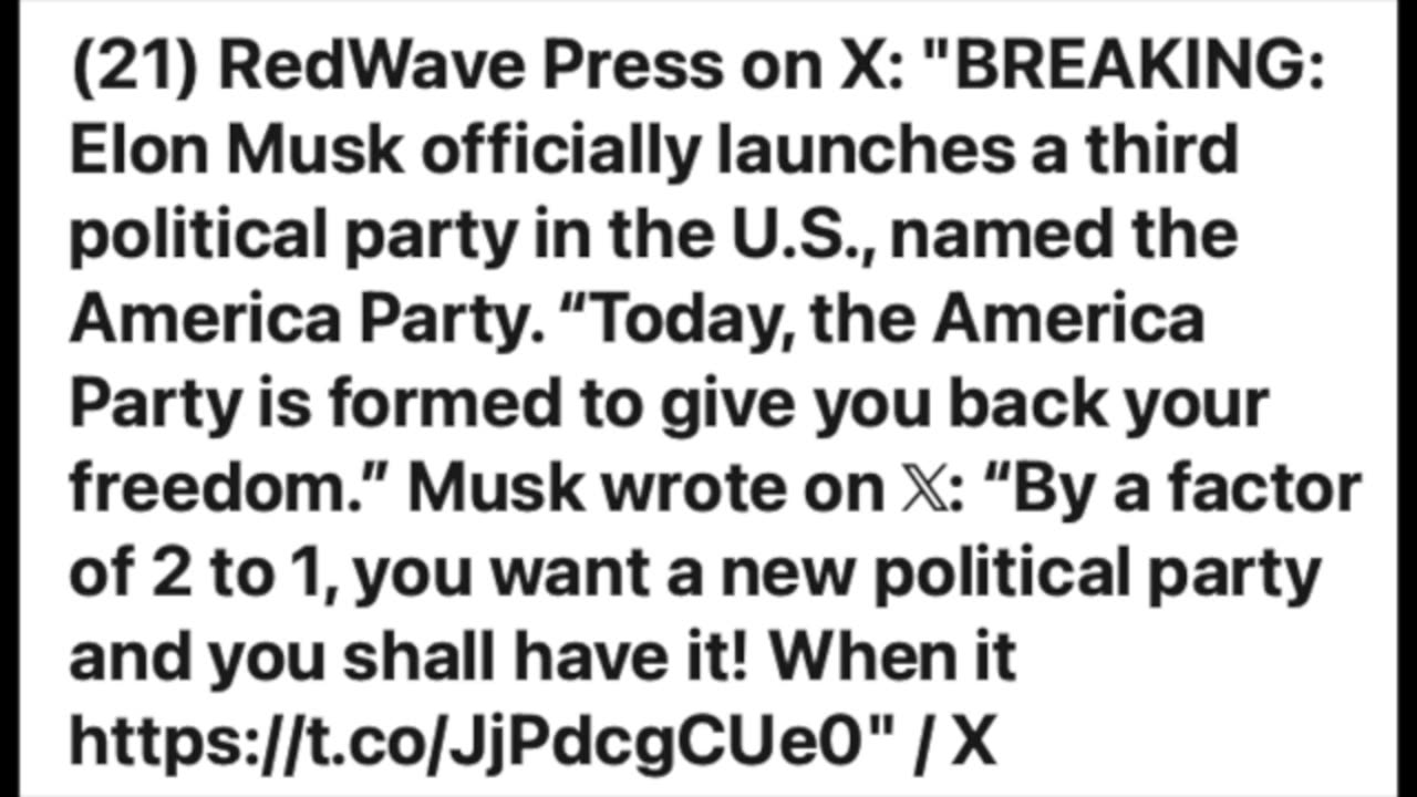Elon Musk Forms AMERICA PARTY