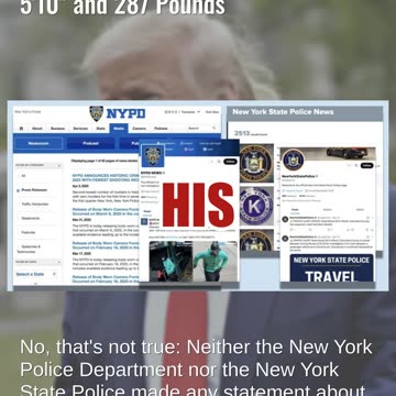 Fact Check: 'New York Police' Did NOT Say Donald Trump Was Actually 5'10" and 287 Pounds
