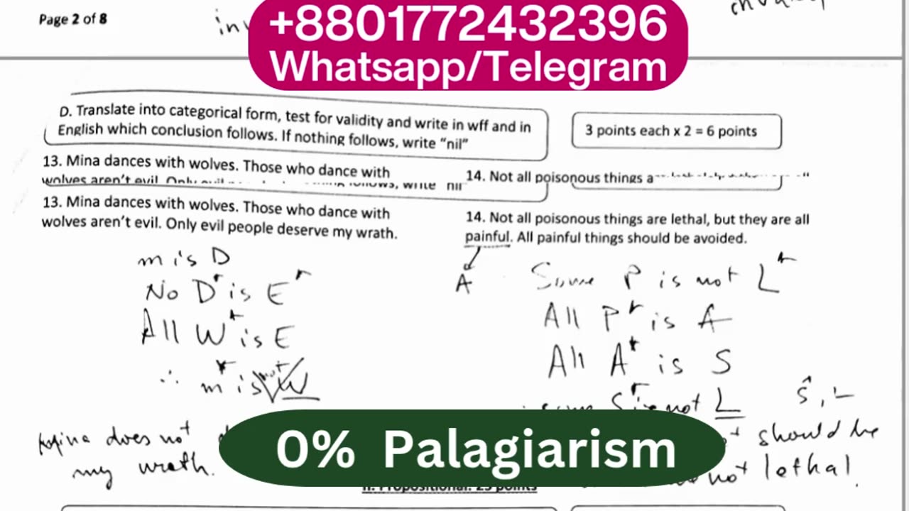 Student Work (Exam) | Logic PHL 2001 Final Exam Logic Solution | Carleton University BA