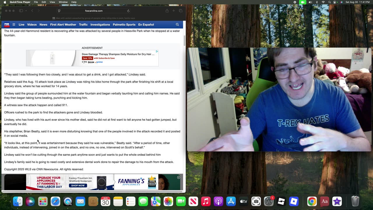 news article about a autistic man getting attacked while in a park reaction by a autistic person