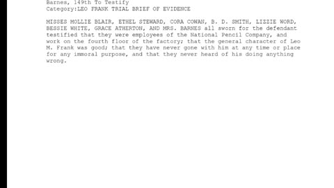 8 PEOPLE, Sworn In For The Defendant, From Misses Mollie Blair to Mrs. Barnes, 149th To Testify