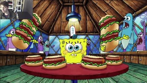 Outtake #3117 Of SpongeBob SquarePants Attempts The Vegan Hot Dog Eating Challenge Fake Funny Parody