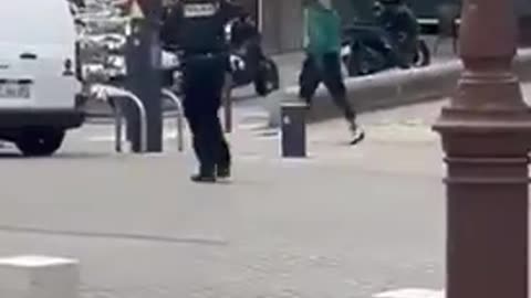 Diversity chimping out with a large knife in hand in the streets of Ajaccio France