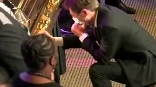 Minneapolis Mayor Jacob Frey sobbing and praying at George Floyd’s gold casket