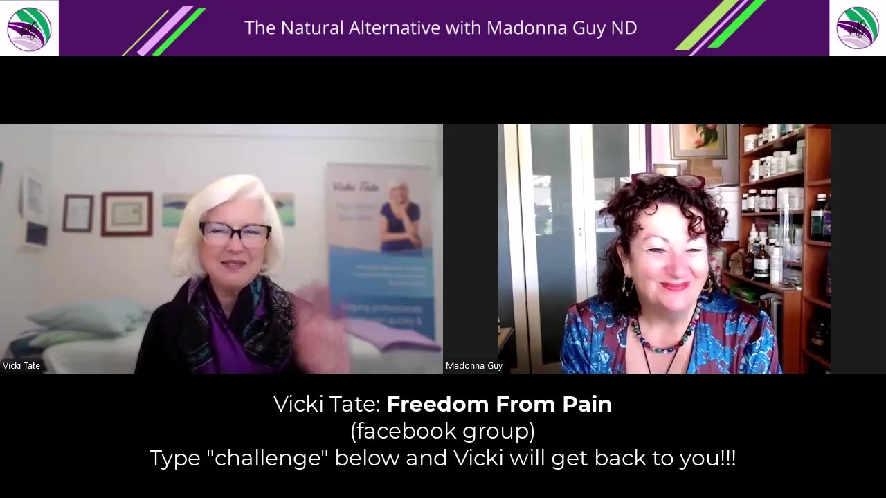 Freedom from Pain online tips! Free with Vicki Tate: write "Challenge" below & she'll be in touch!