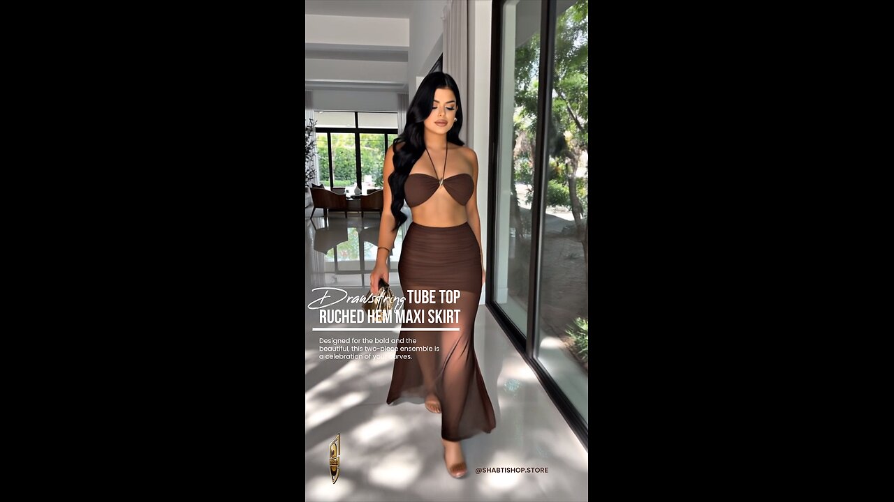 Drawstring Tube Top Fashion Bra + Ruched Mermaid Hem Maxi Skirt