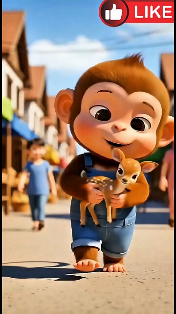 Monkey carries its friend, a deer, down the street after it can't walk. AI generate funny video