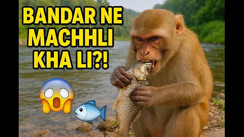 “Bandar Ne Machhli Pakdi Aur Kha Gaya! 😱 | River Side Fish Feast | Wild Monkey Eating Fish”