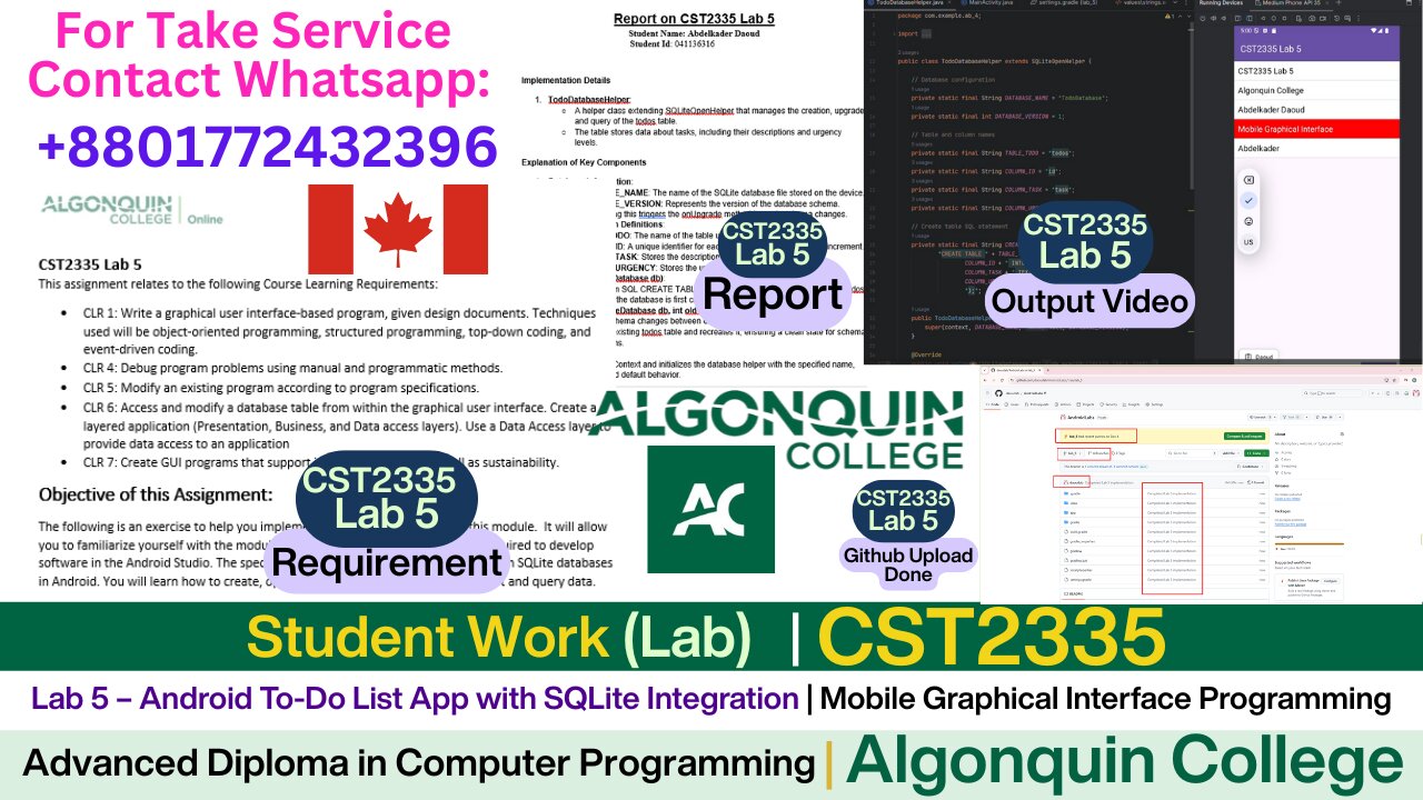 Client Work (lab) | CST2335 Lab 5 Android To-Do App with SQLite | Algonquin College