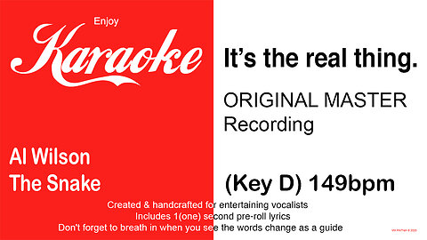 Al Wilson - The Snake (Key D) 149bpm (2025) Karaoke