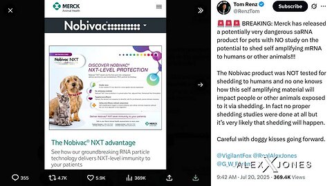 BREAKING: Merck's Dangerous New saRNA 'Vaccine' For Pets Has Had NO STUDY For Potential Shedding